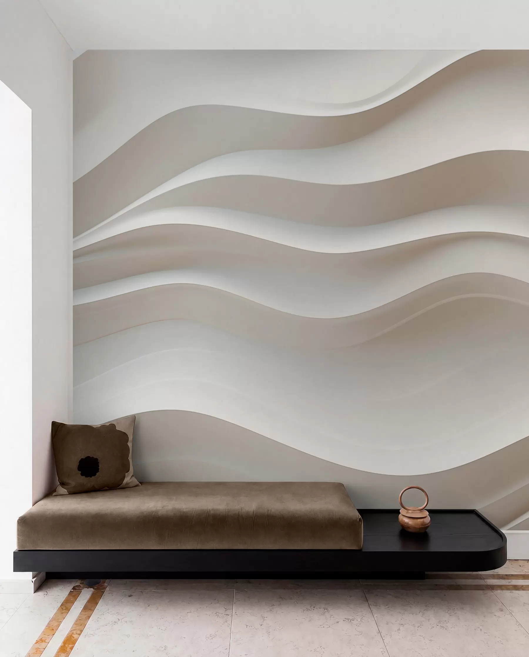 wall murals 3D white and gray waves w08939