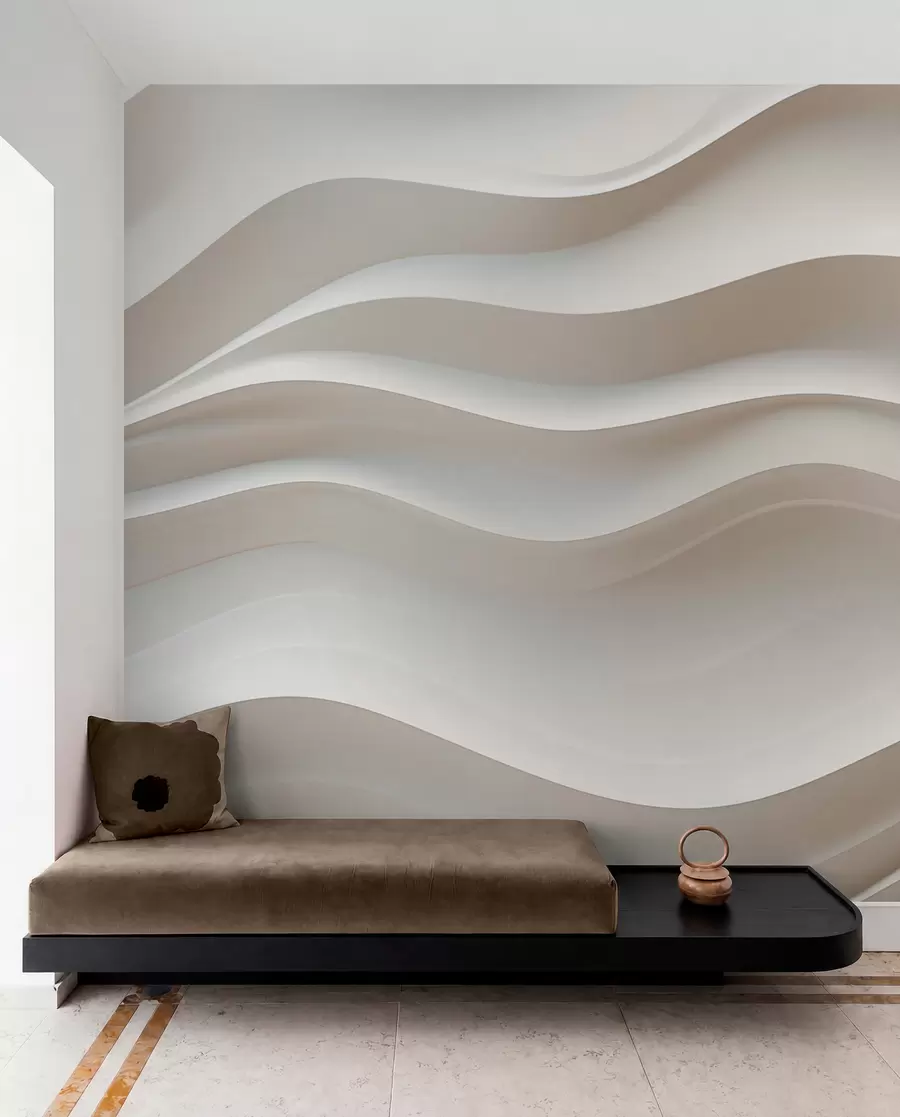 wall murals 3D white and gray waves w08939
