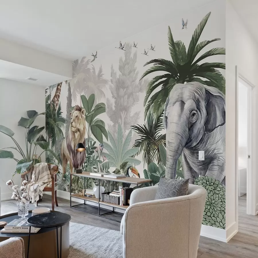 wall murals African Animals Among Tropical Greenery w03537v1