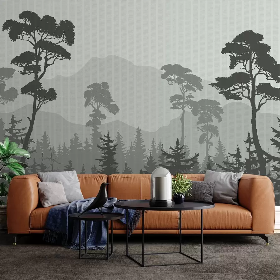 wall murals Mountain Forest in Misty Haze w03538v2