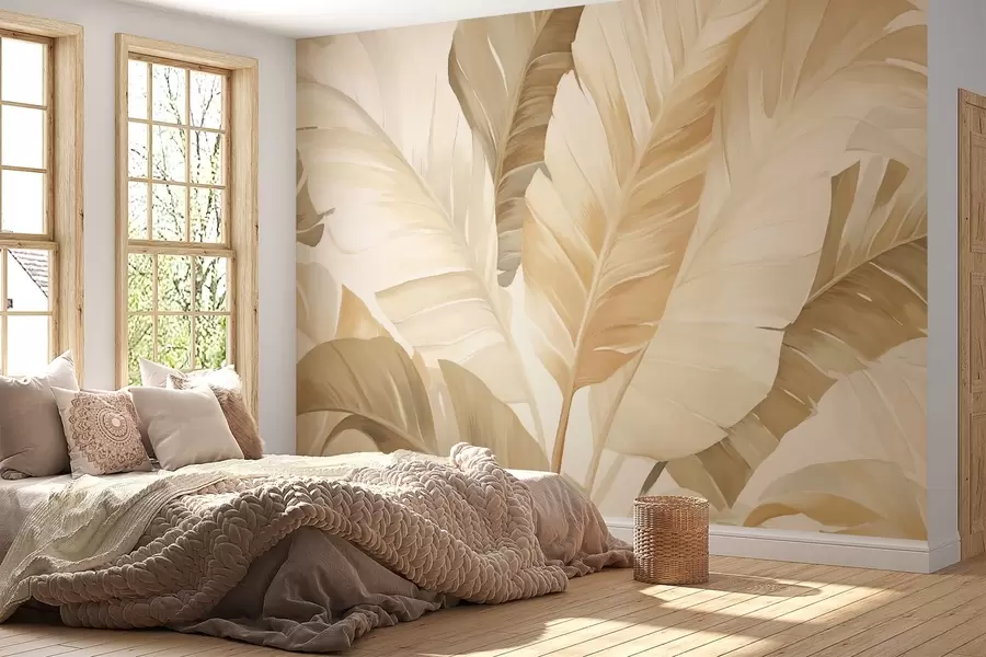 wall murals Tropical Leaves in Warm Natural Tones w03539