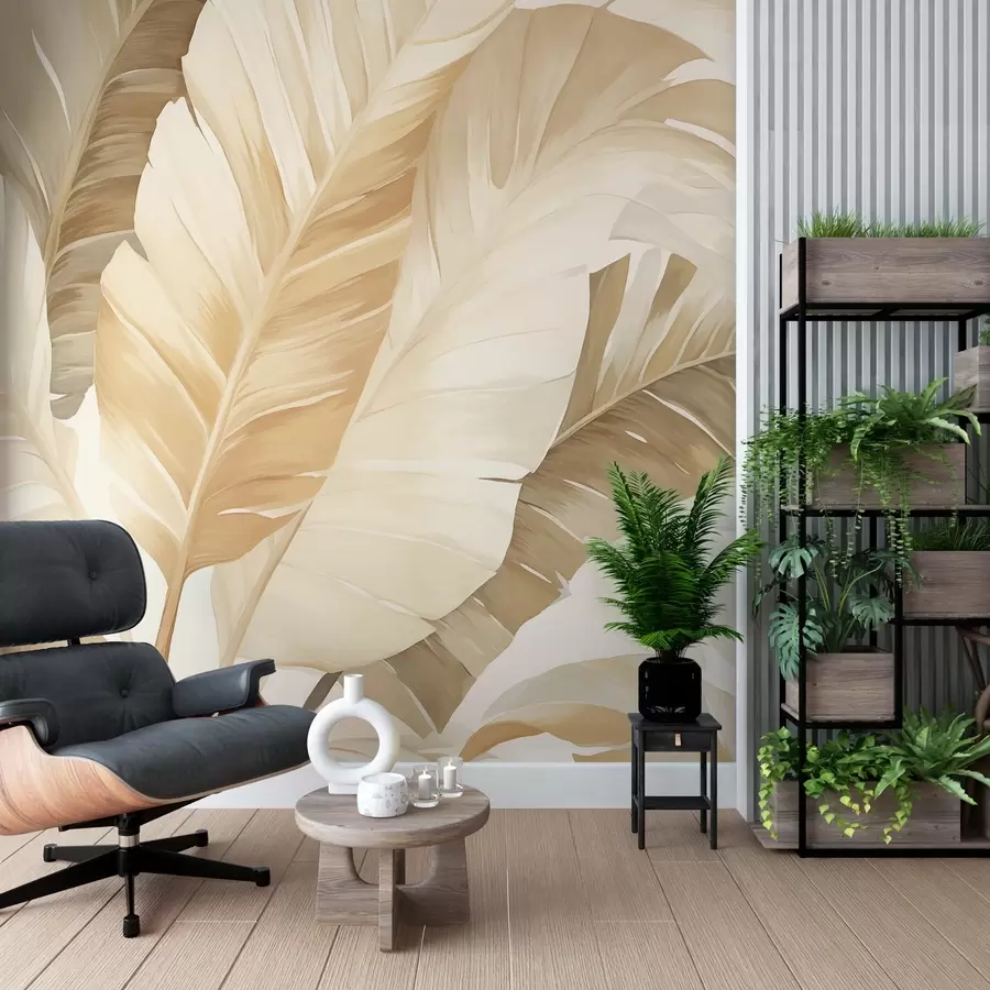 wall murals Tropical Leaves in Warm Natural Tones w03539