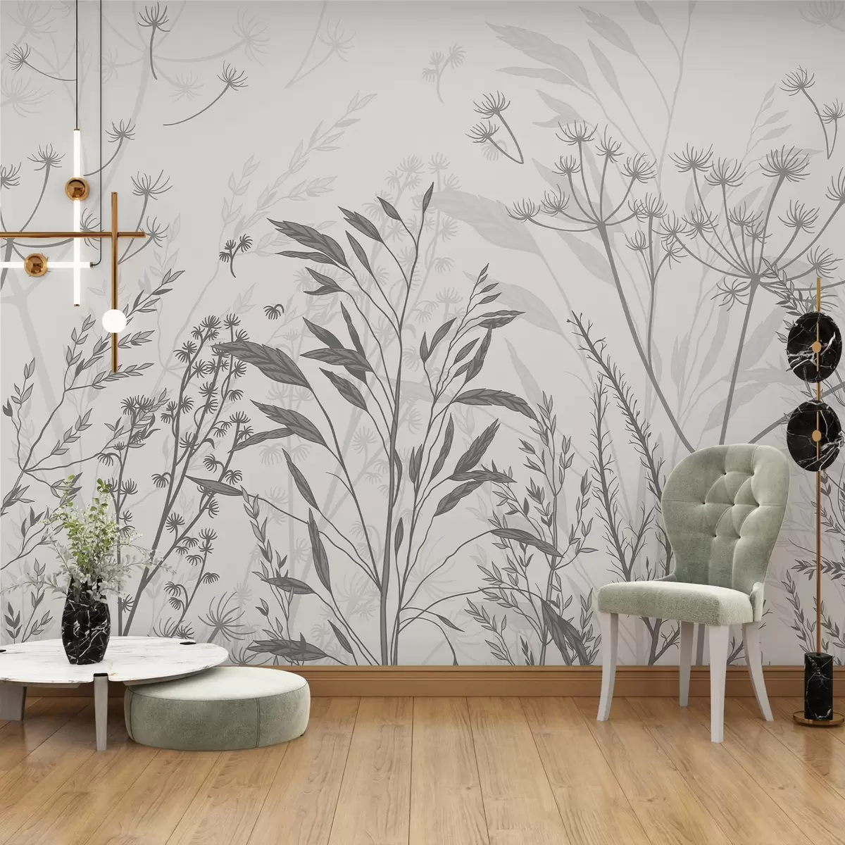 wall murals Wild Grasses in Soft Natural Shades w03541v1
