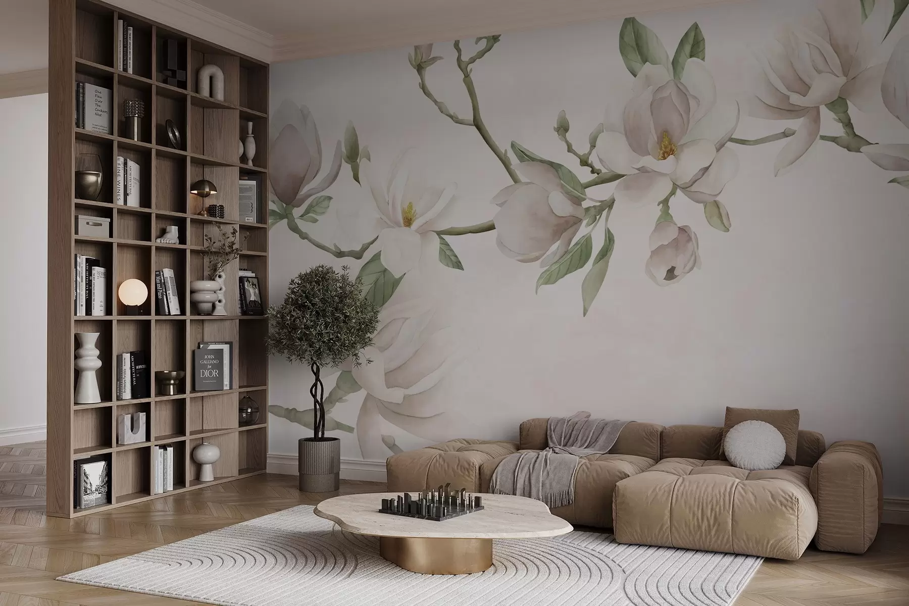 wall murals Blooming Magnolia Branches in Soft Pastel Tones w03542v1