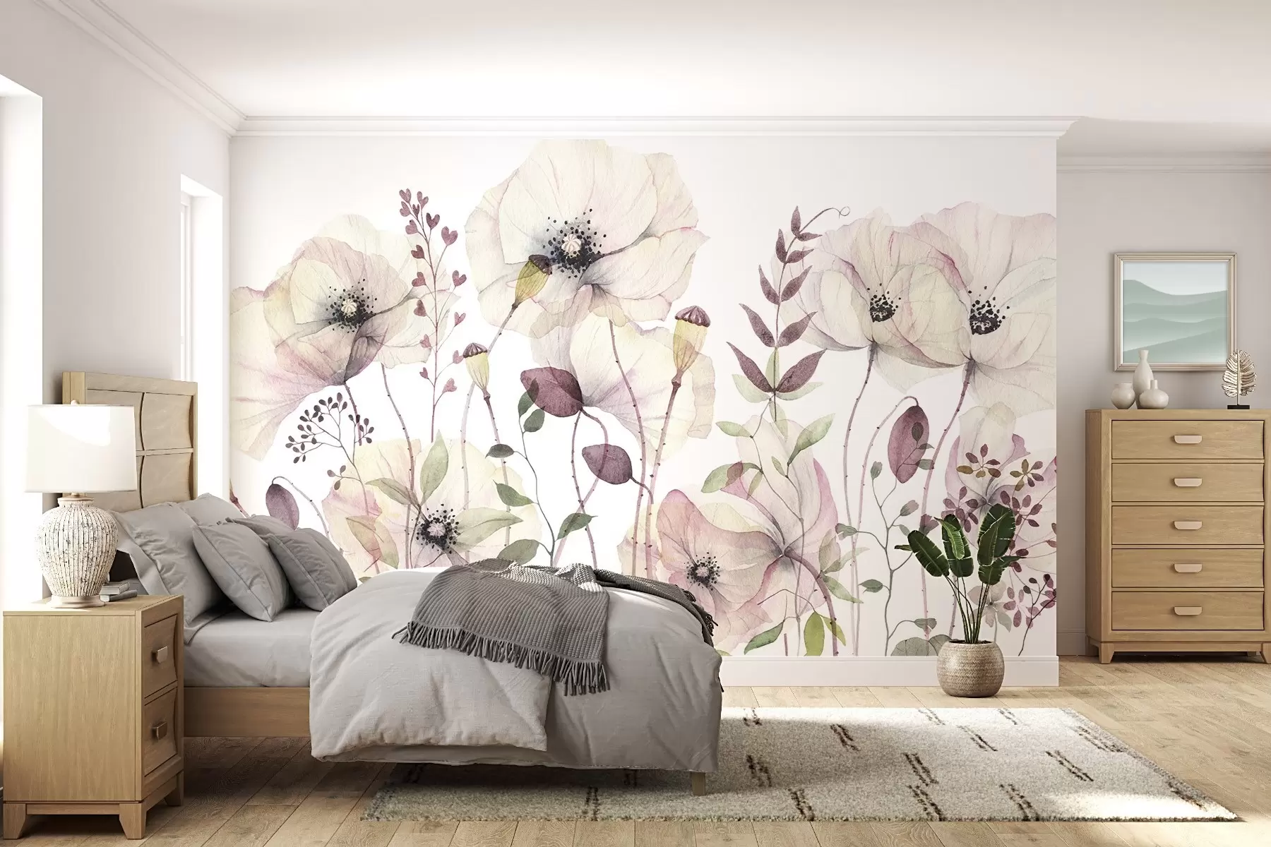 wall murals Watercolor Wildflowers in Soft Natural Shades w03543