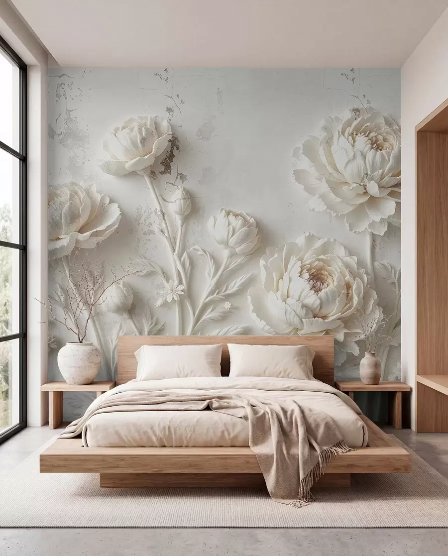 wall murals Flowers on a concrete background grunge style w03553