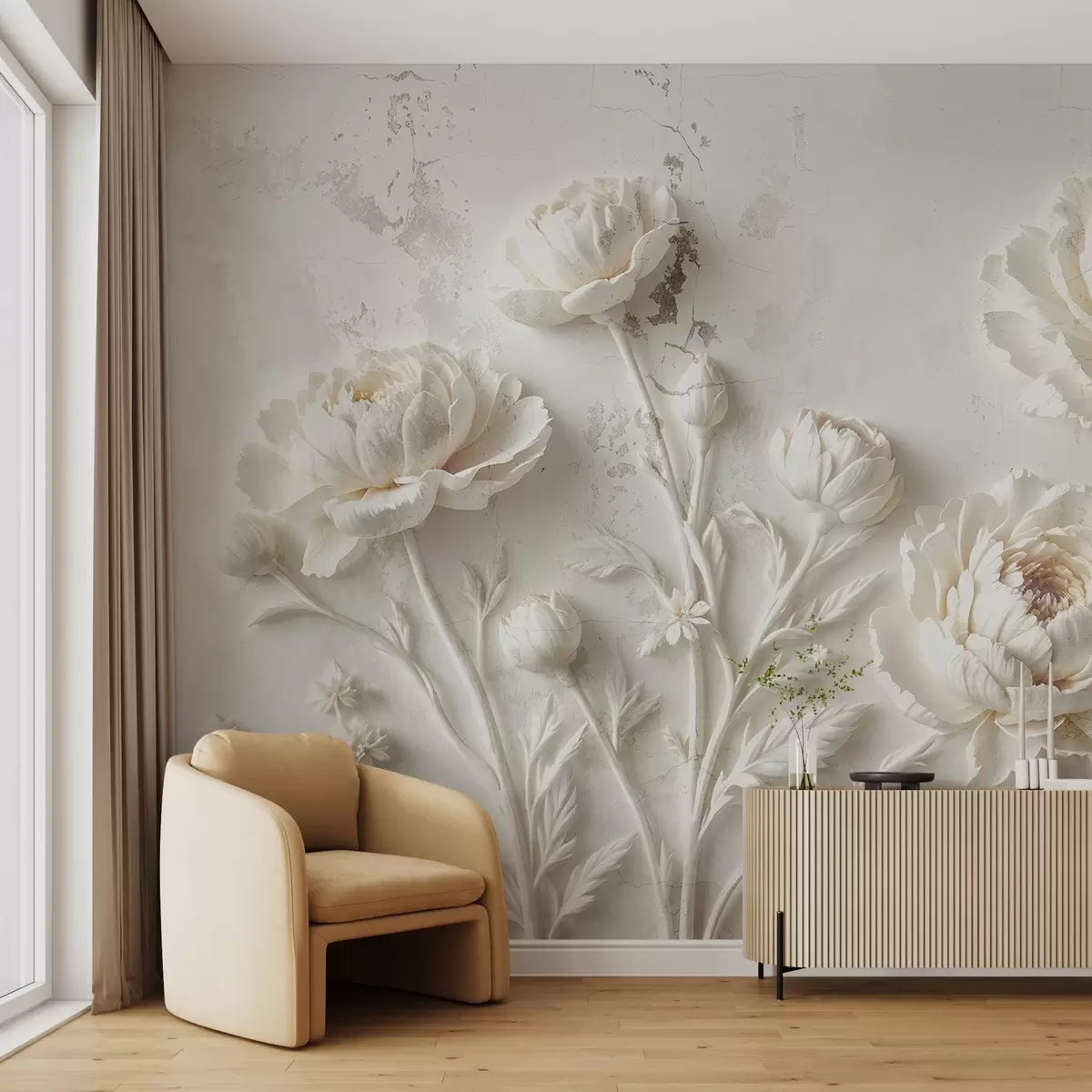 wall murals Flowers on a concrete background grunge style w03553