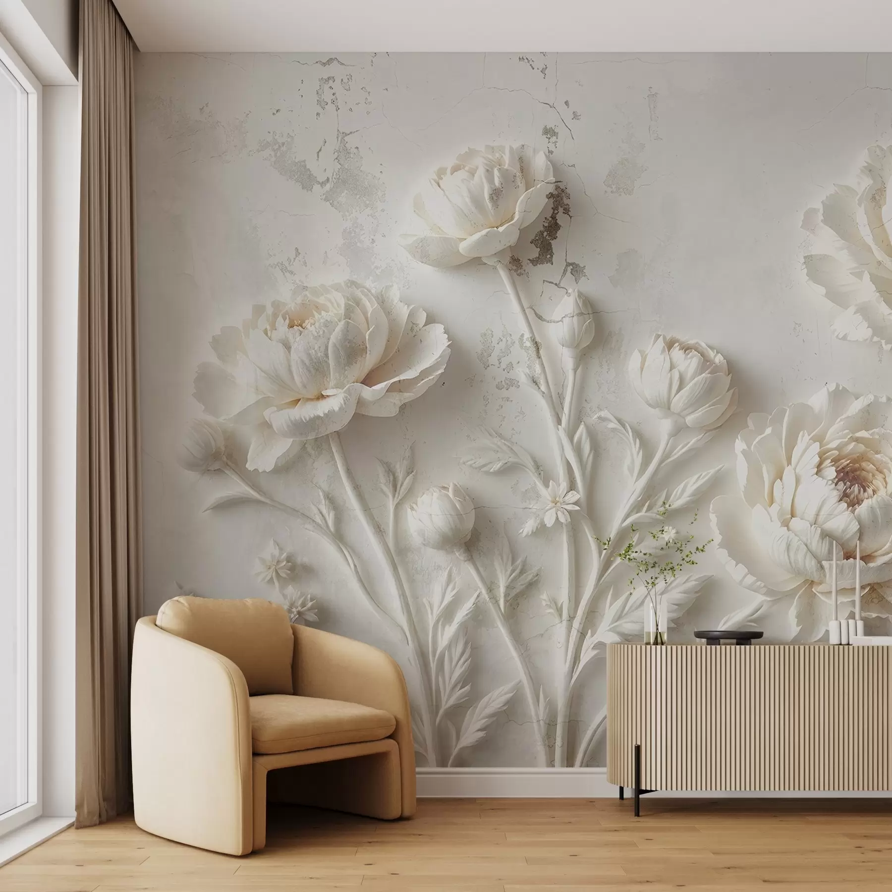 wall murals Flowers on a concrete background grunge style w03553
