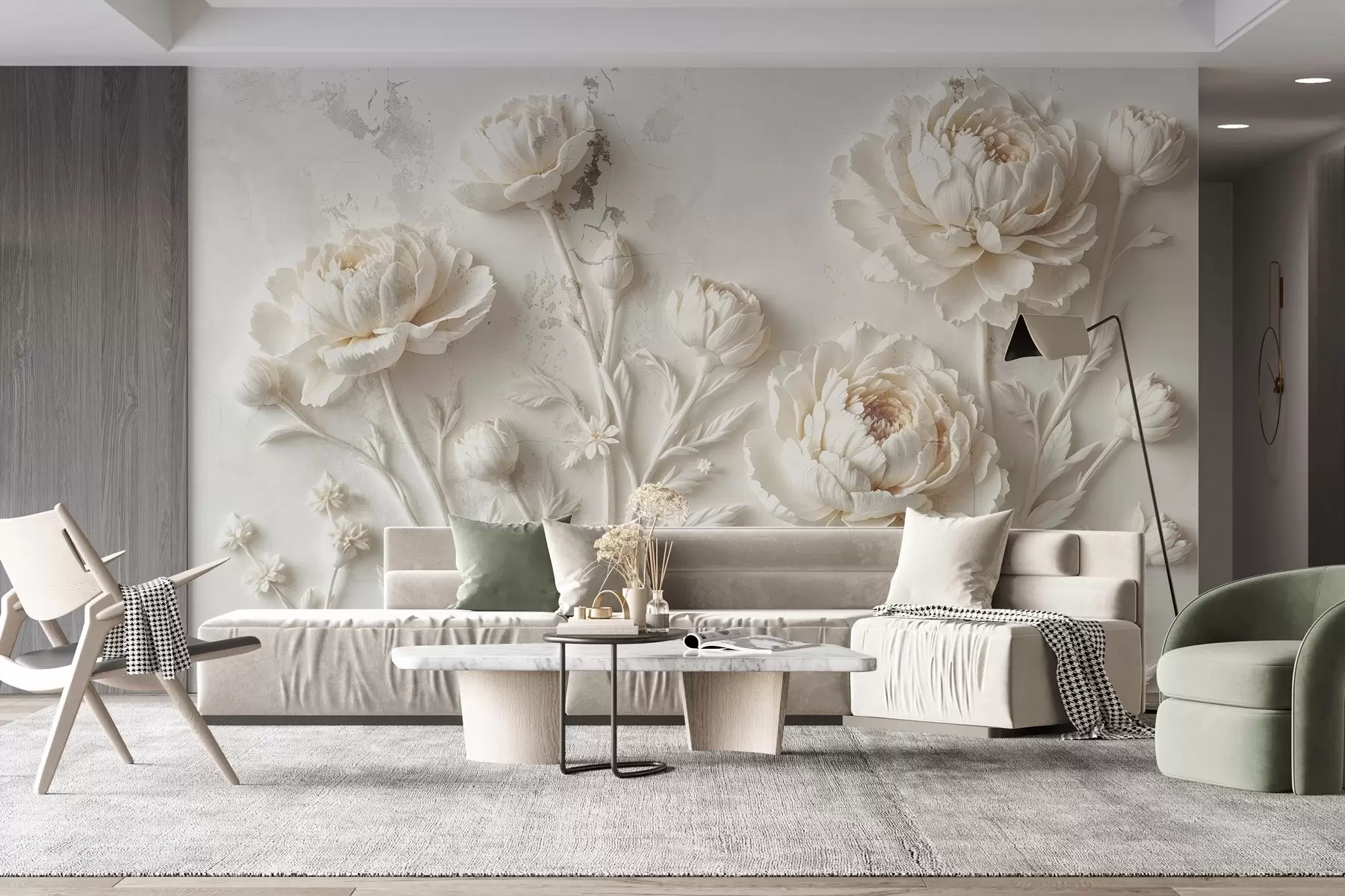 wall murals Flowers on a concrete background grunge style w03553