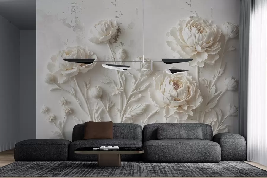 wall murals Flowers on a concrete background grunge style w03553