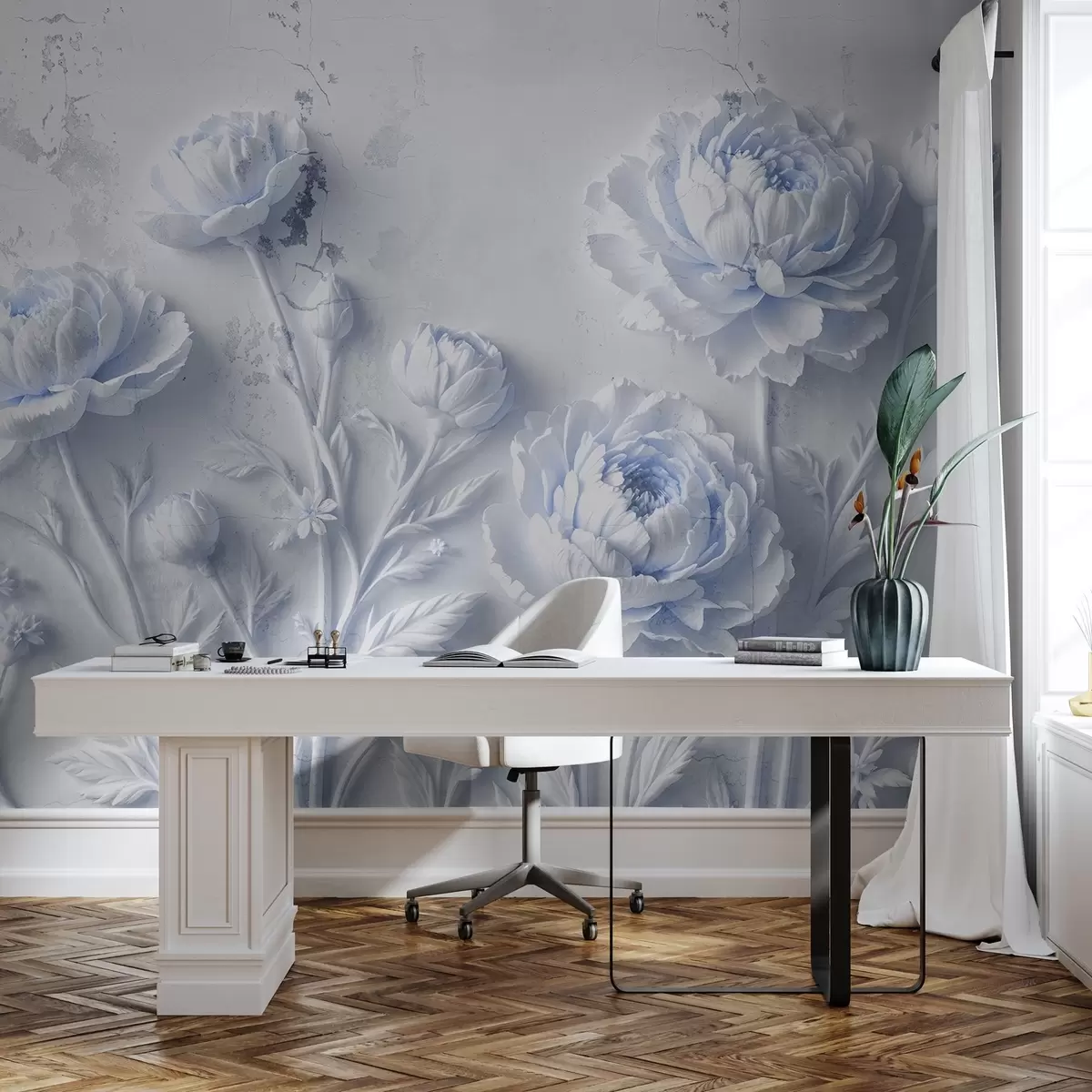 wall murals Flowers on a concrete background grunge style w03553v1