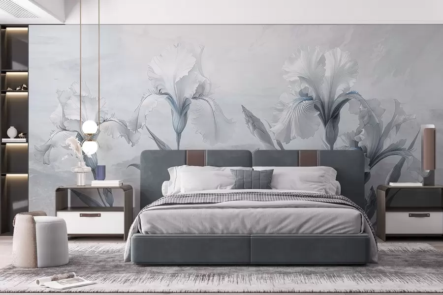 wall murals Delicate irises drawing on the wall w03556v2