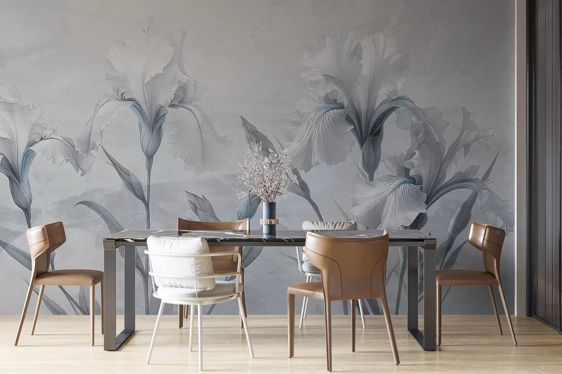 wall murals Delicate irises drawing on the wall w03556v2