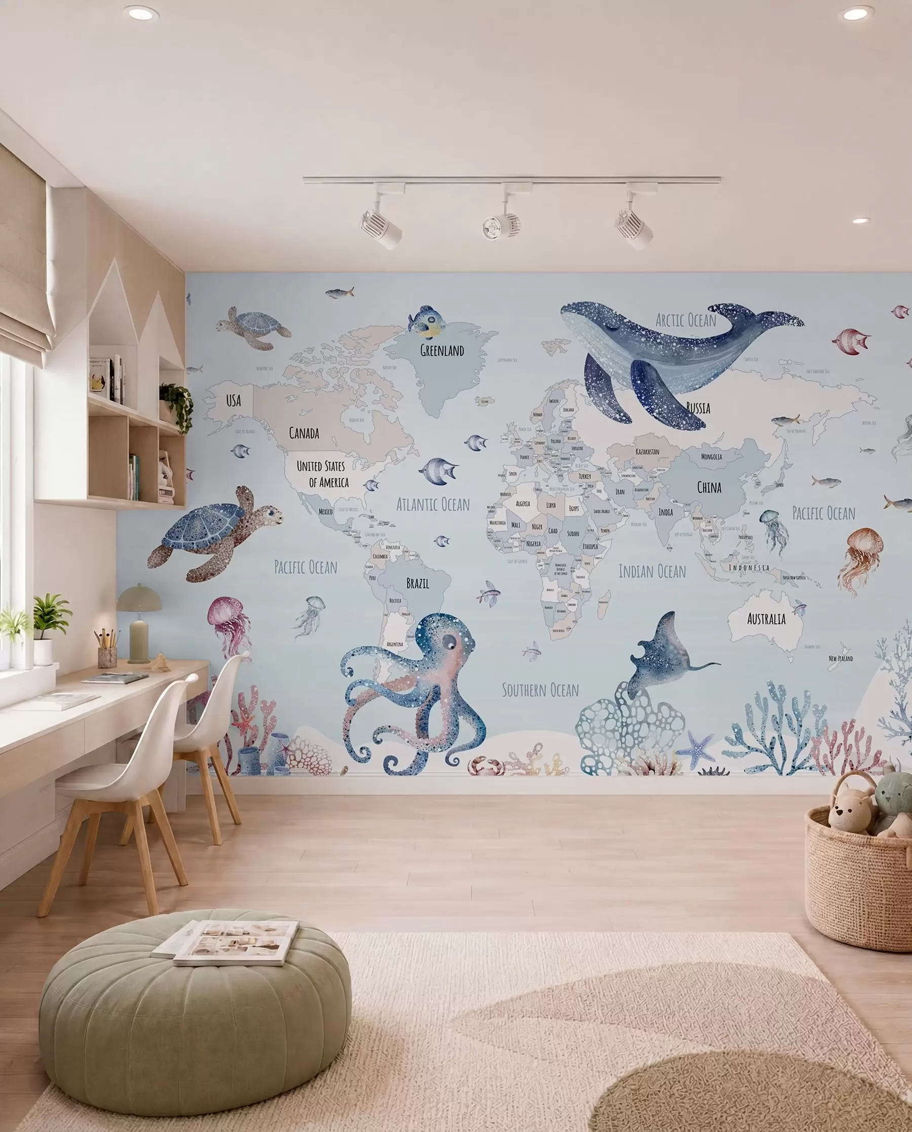 wall murals Ocean Atlas in English w03526