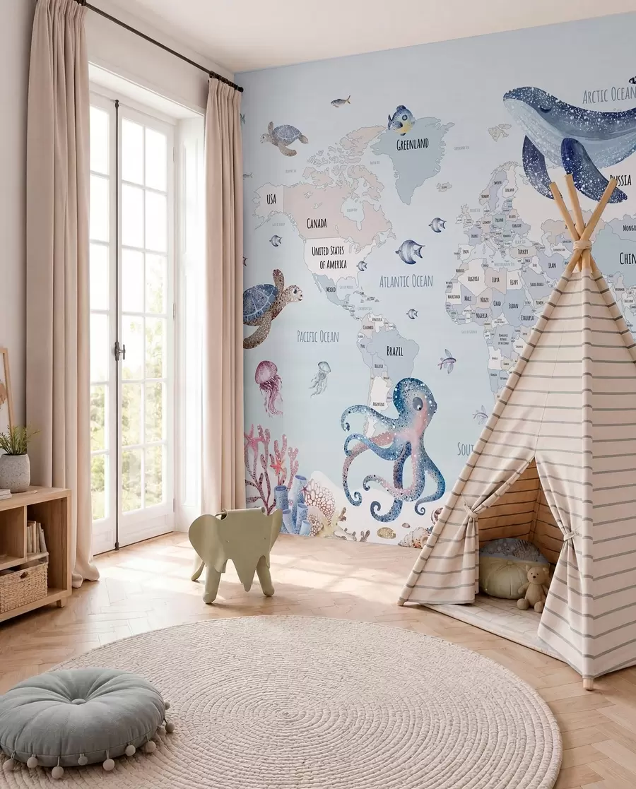 wall murals Ocean Atlas in English w03526