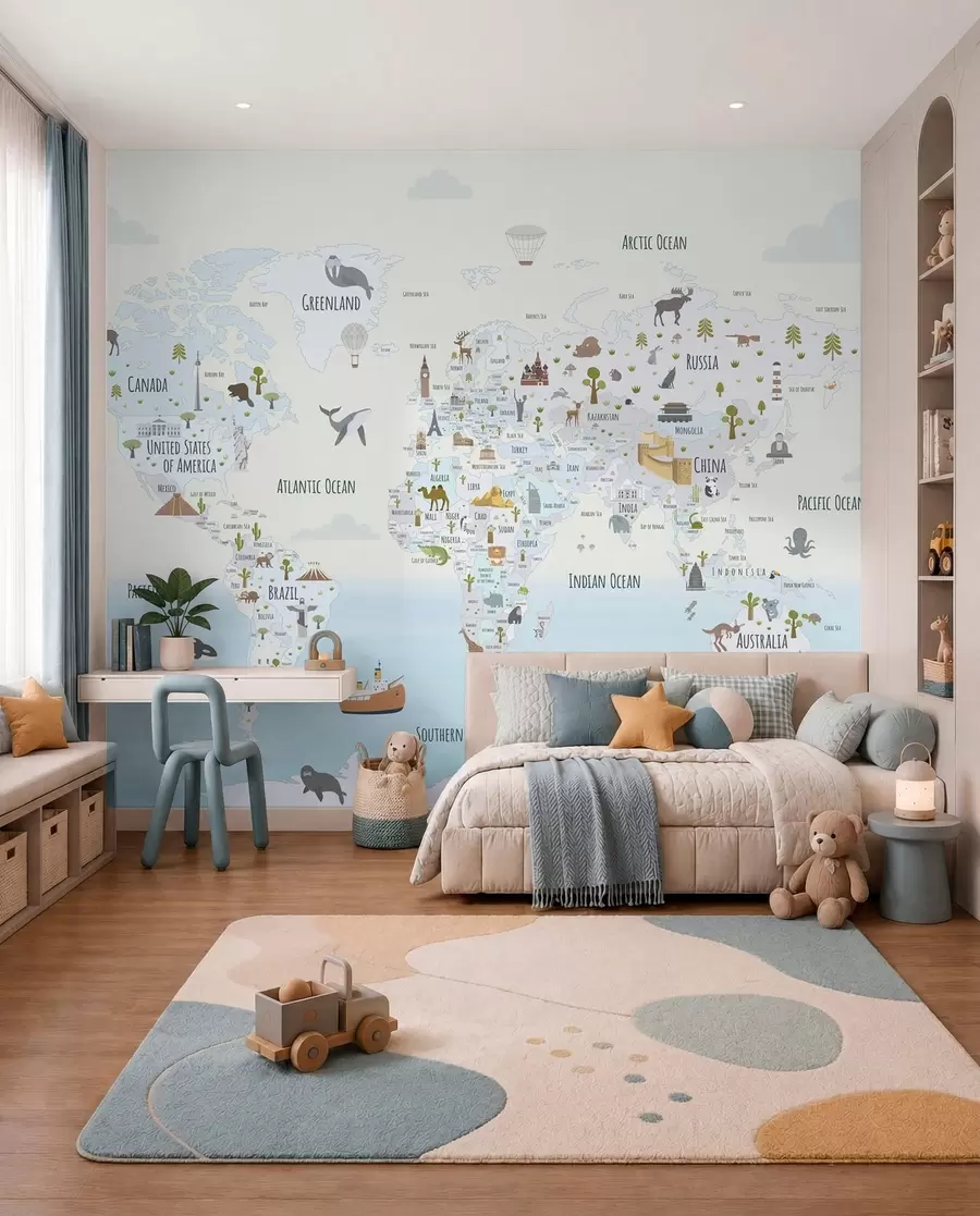 wall murals Atlas of Wonders in Blue w03410