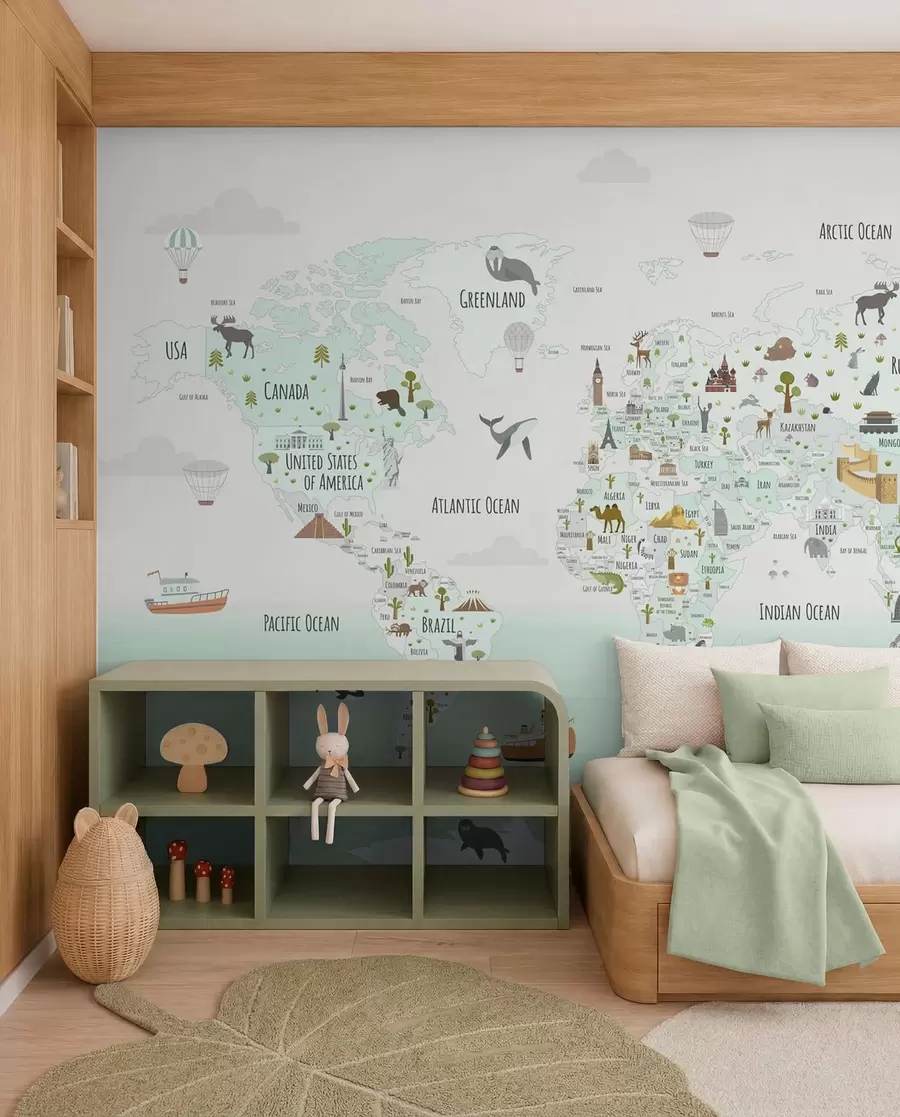 wall murals Atlas of Wonders in Mint w03410v2