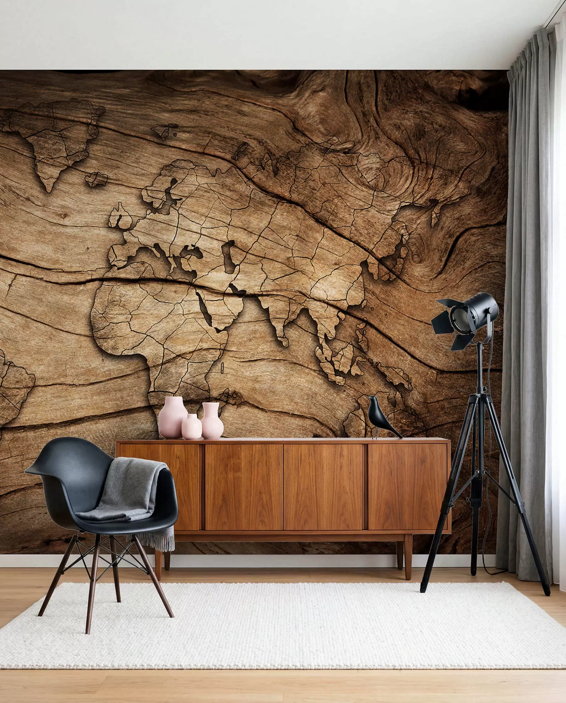 wall murals World Map in Wood Grain u53146