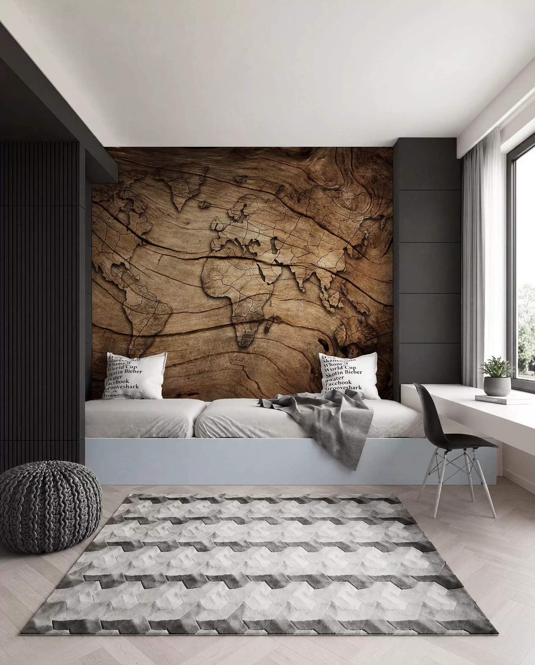 wall murals World Map in Wood Grain u53146