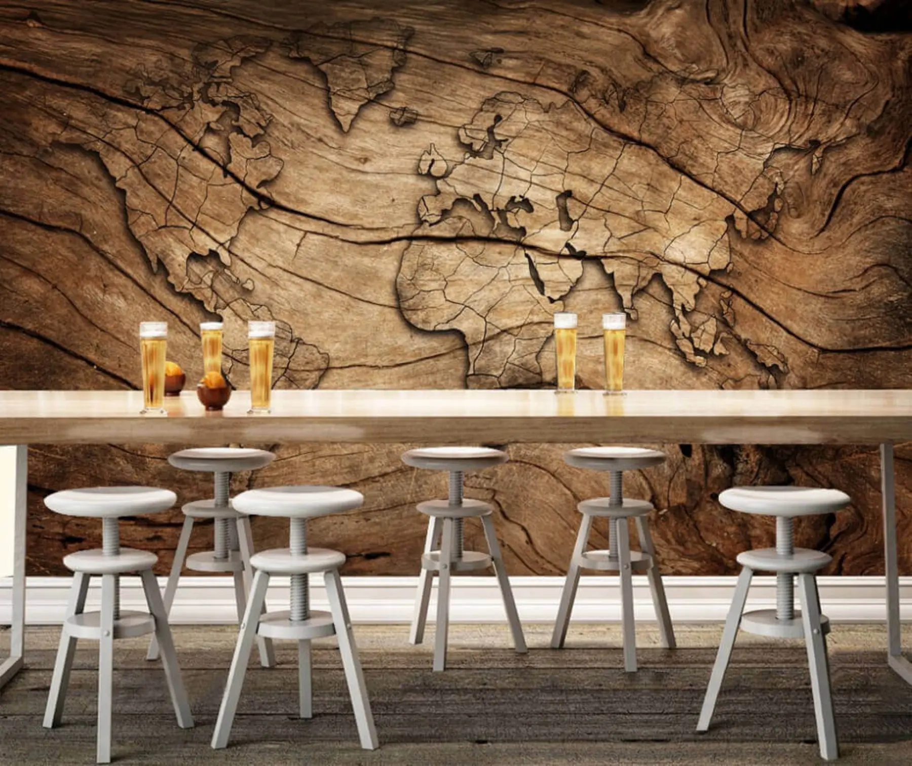 wall murals World map on wood u53146