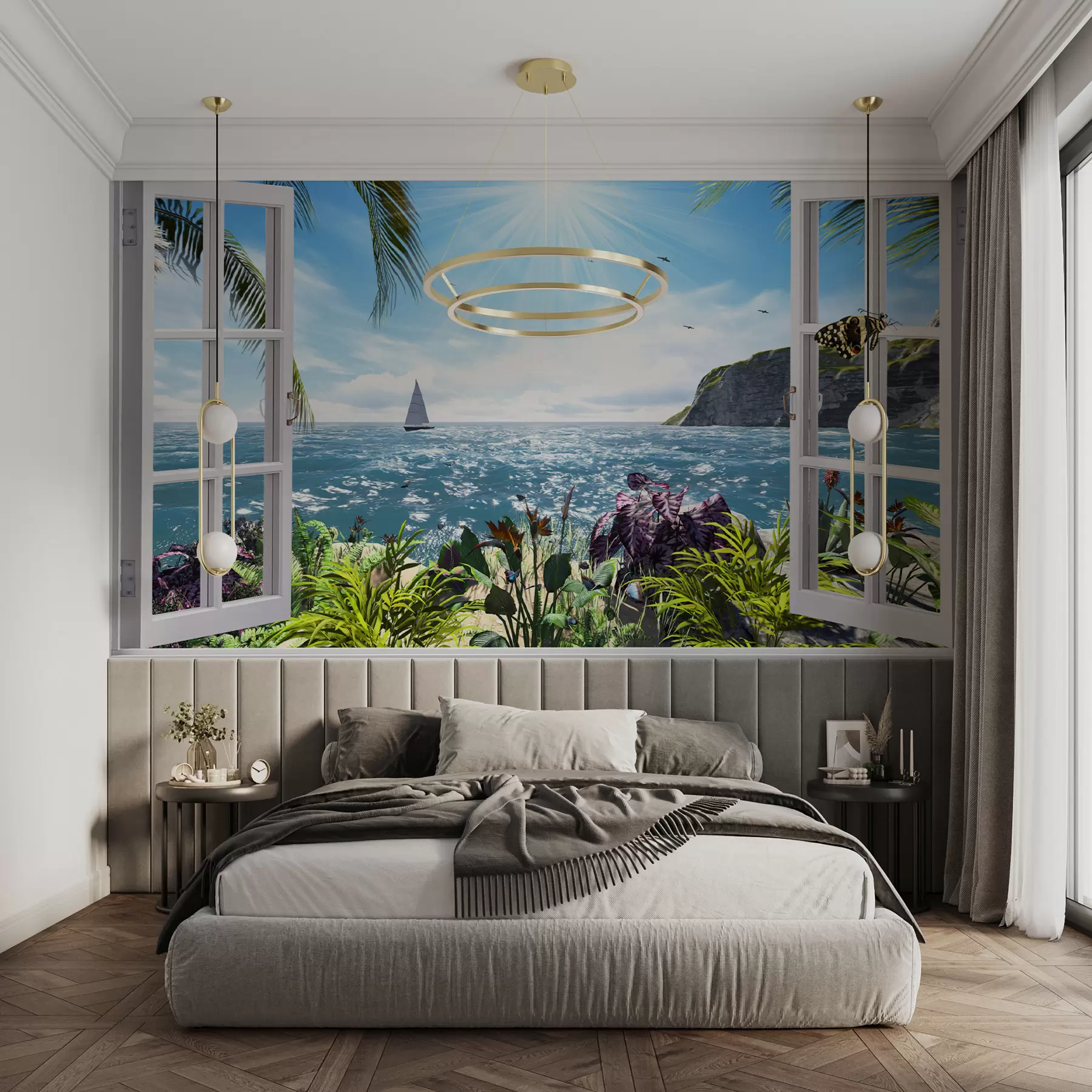 wall murals View from the window to the sea and the yacht u54608