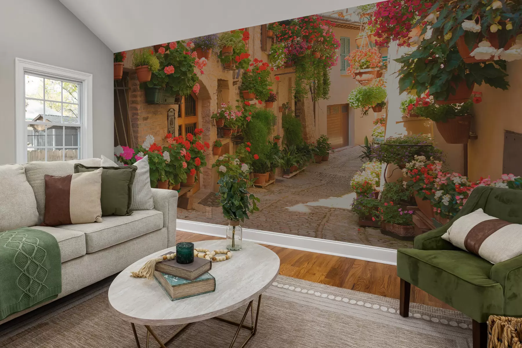 wall murals Italian street, flowers u57180