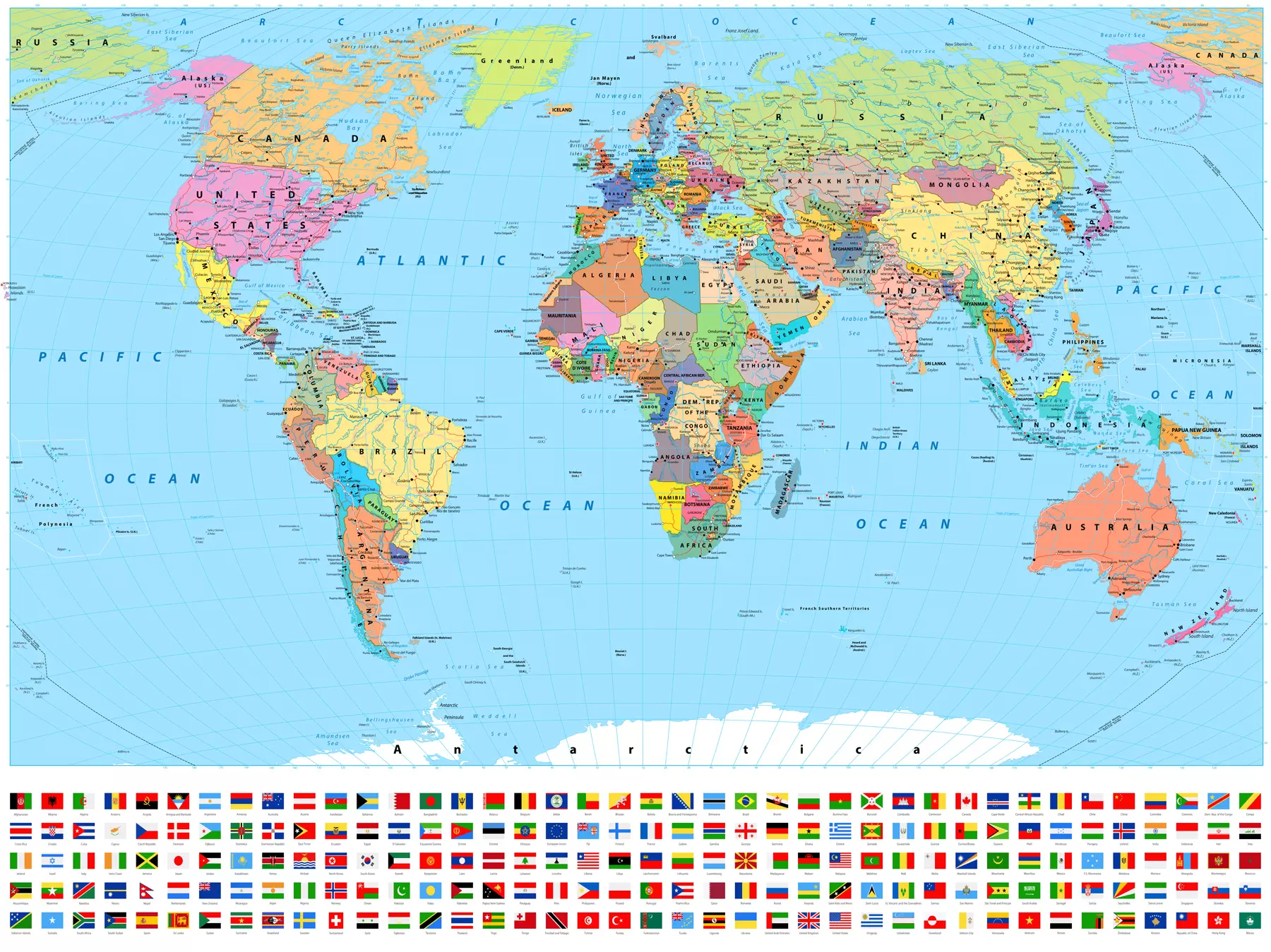wall murals World map with country flags u60137
