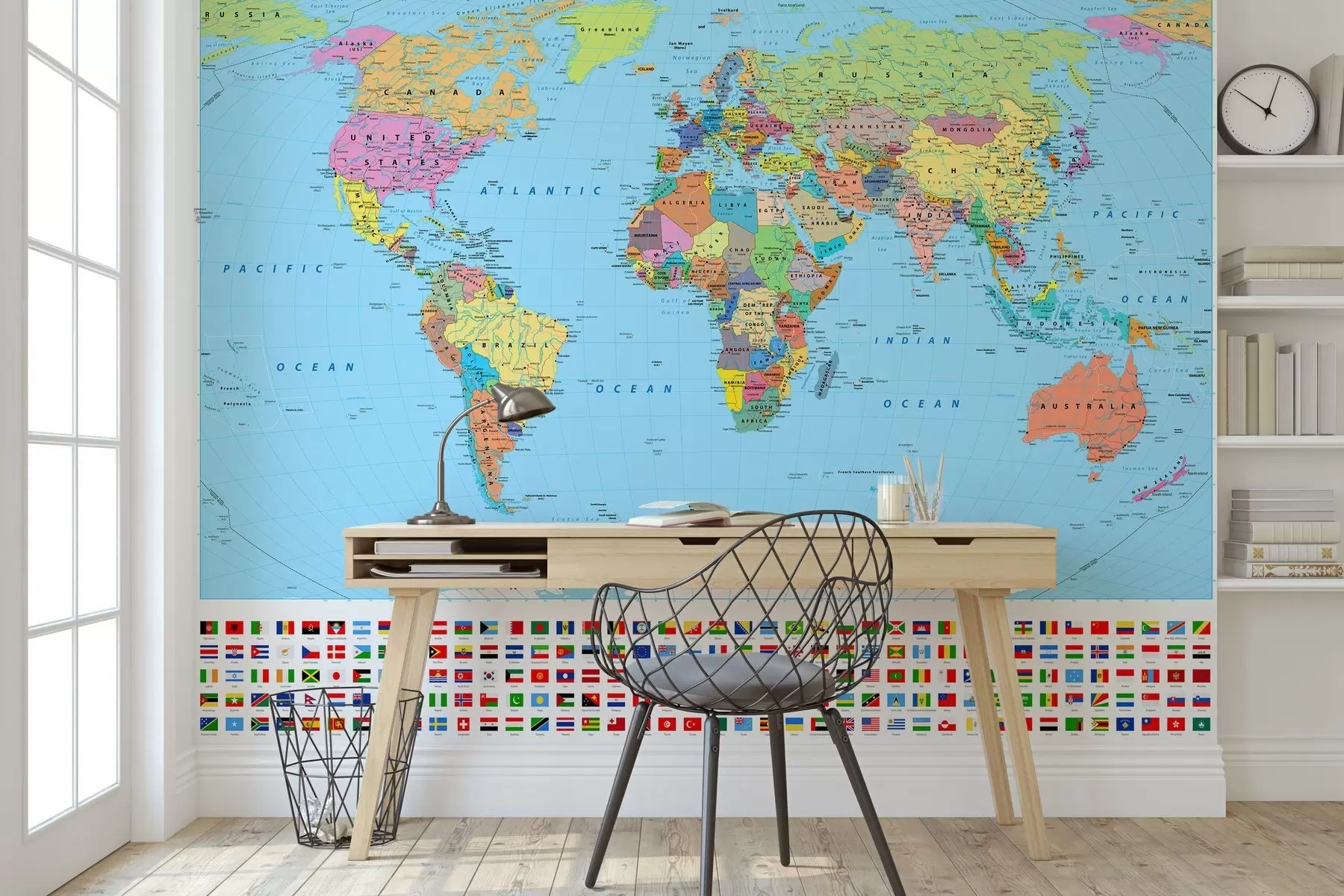 wall murals World map with country flags u60137