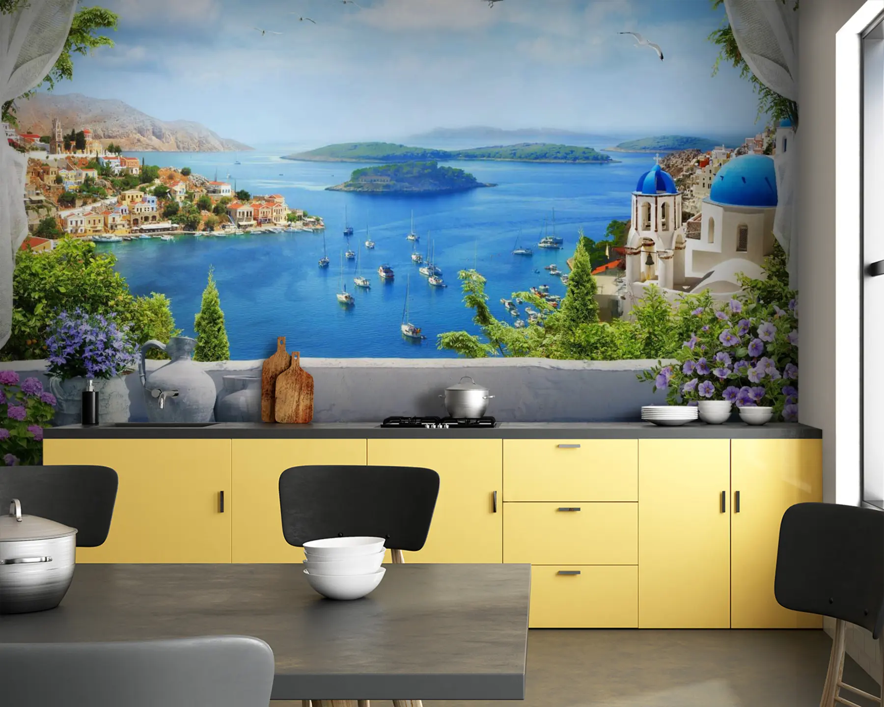 wall murals Terrace with sea view u60161