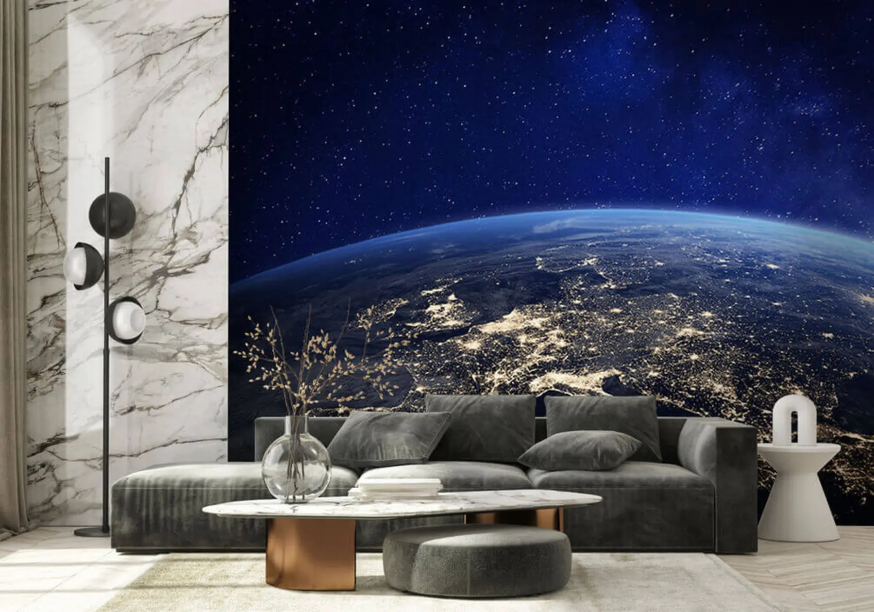 wall murals Night Earth, view from the stratosphere u62035