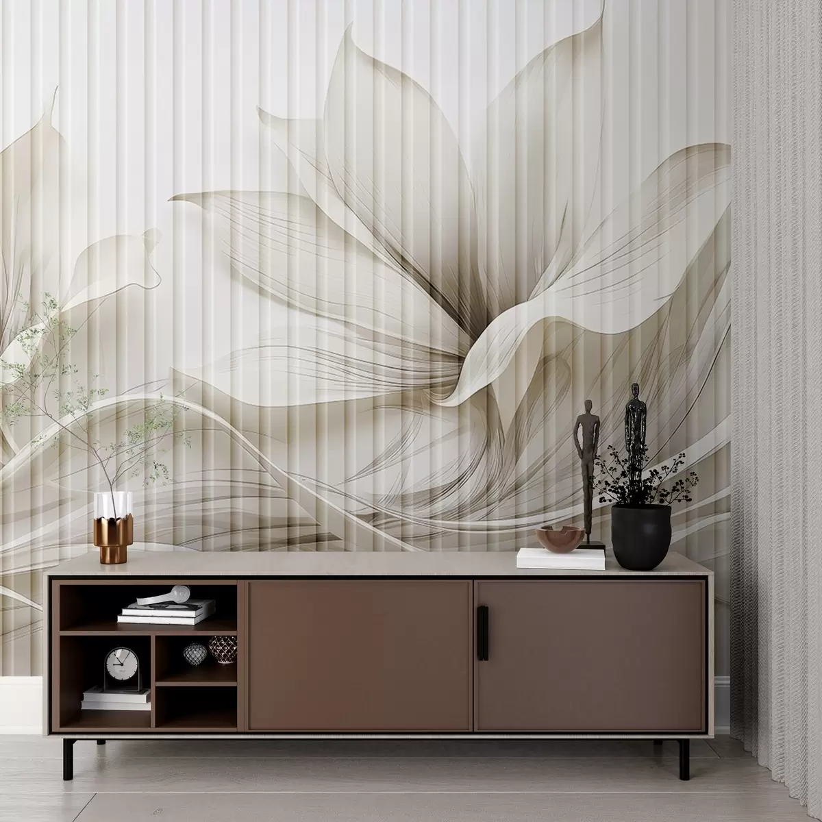 wall murals Watercolor abstract flowers behind glass w03563v1