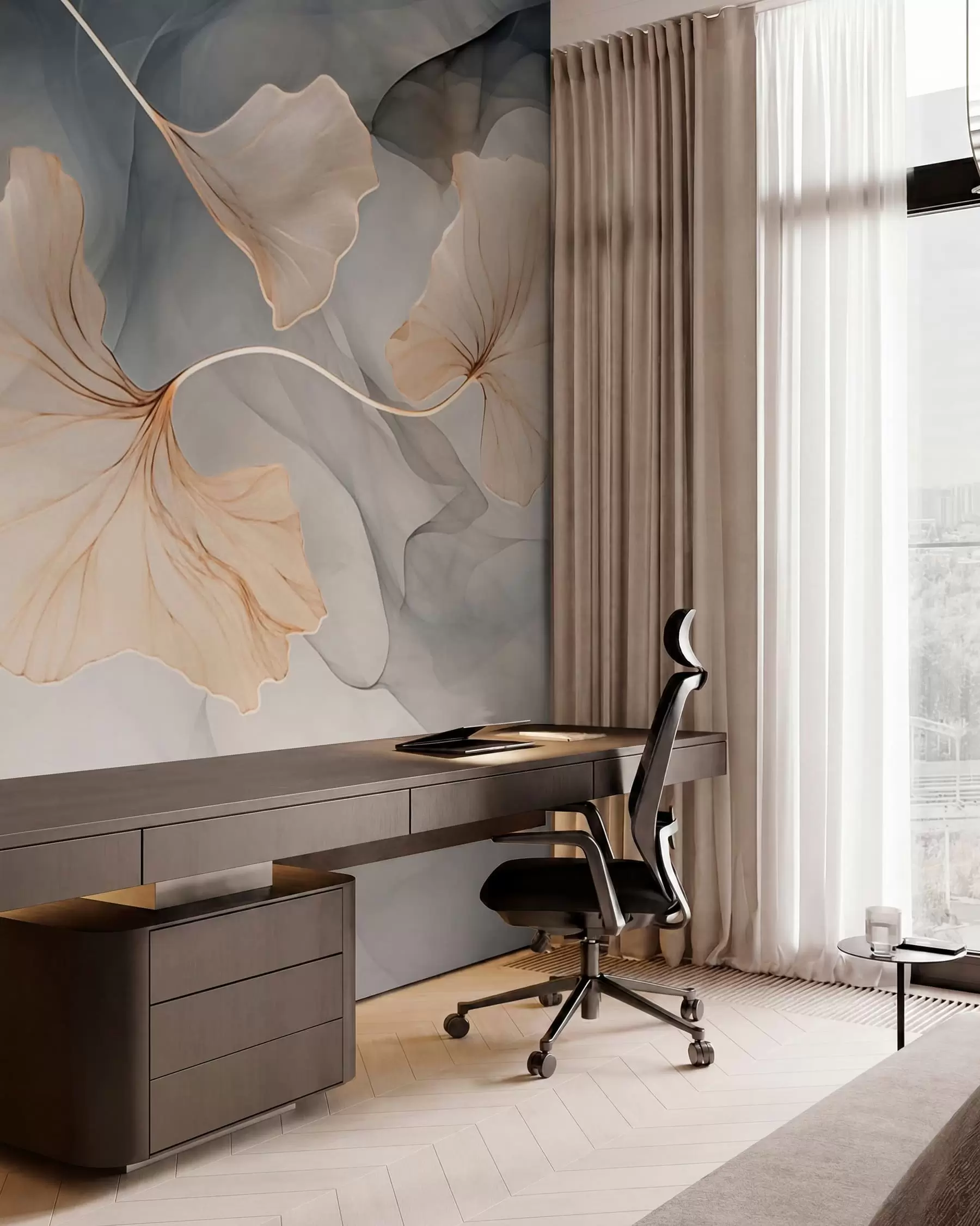 wall murals Ginkgo in Charcoal and Gold w03511