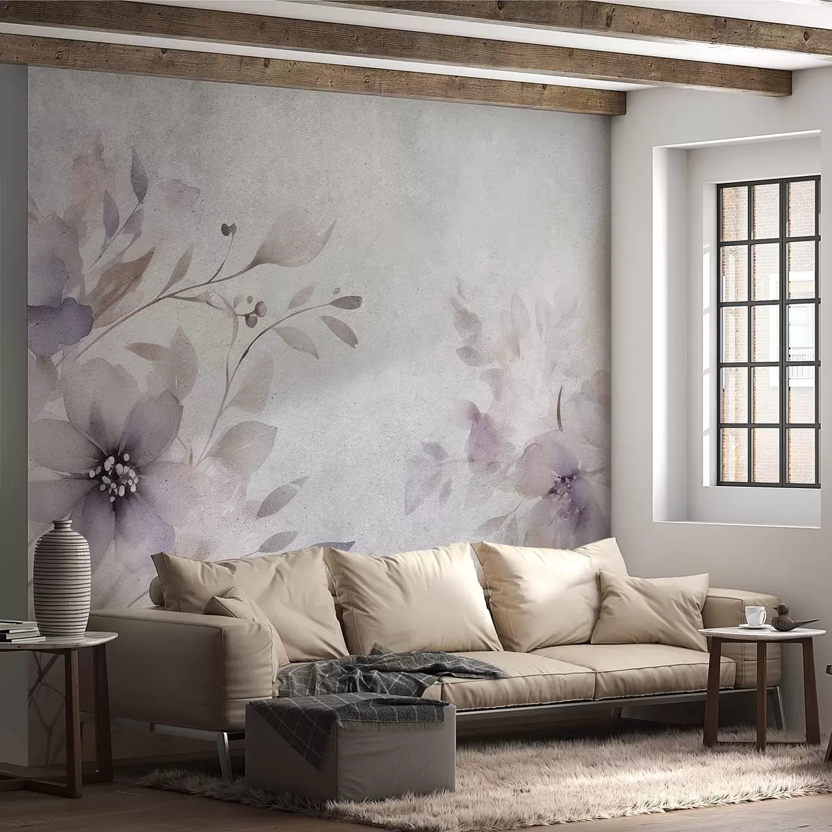 wall murals Delicate translucent large flowers on an aged background w08952
