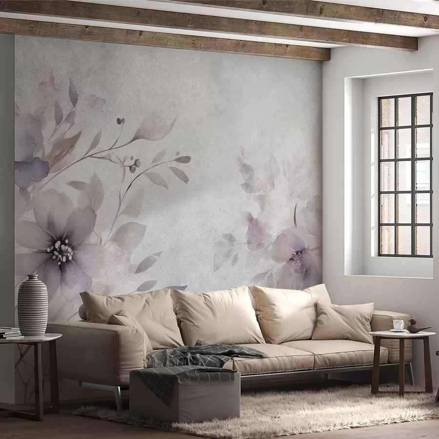 wall murals Delicate translucent large flowers on an aged background w08952