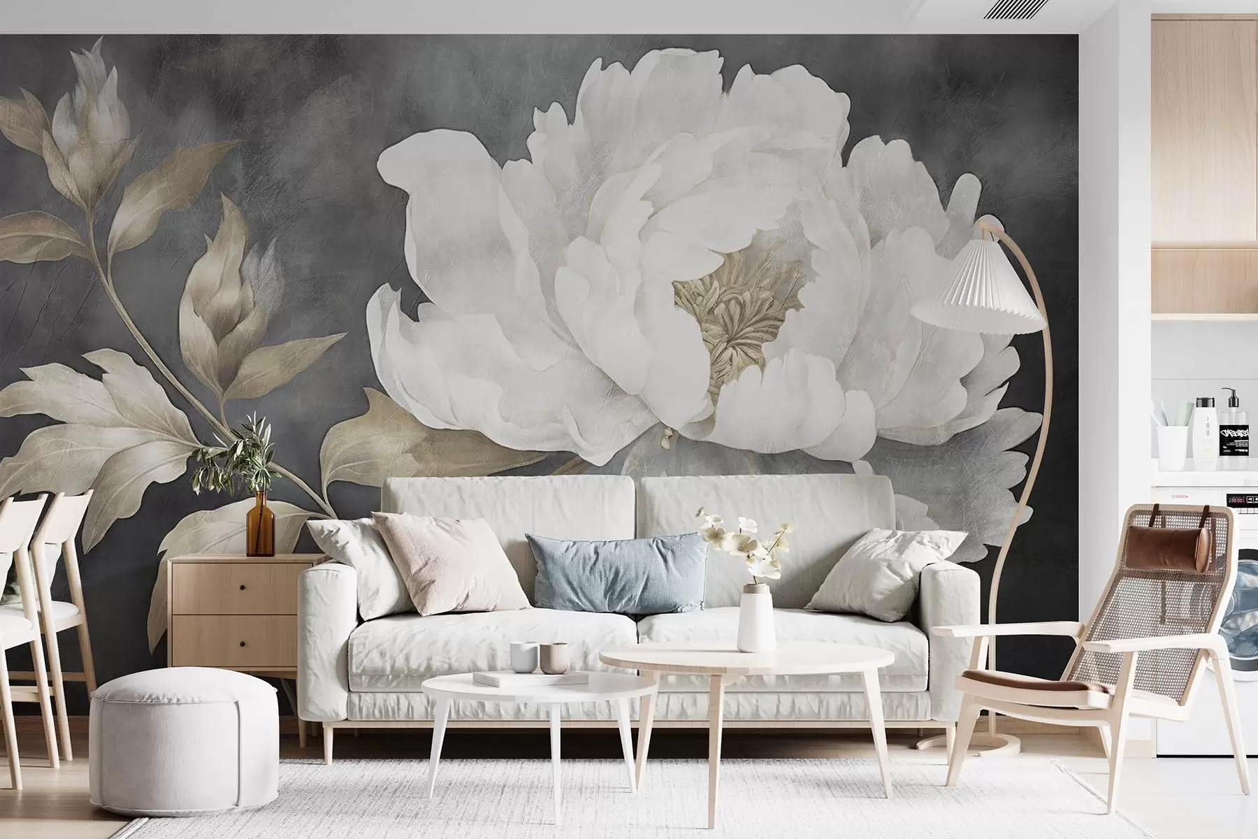 wall murals Large light flower on a dark aged background w08949