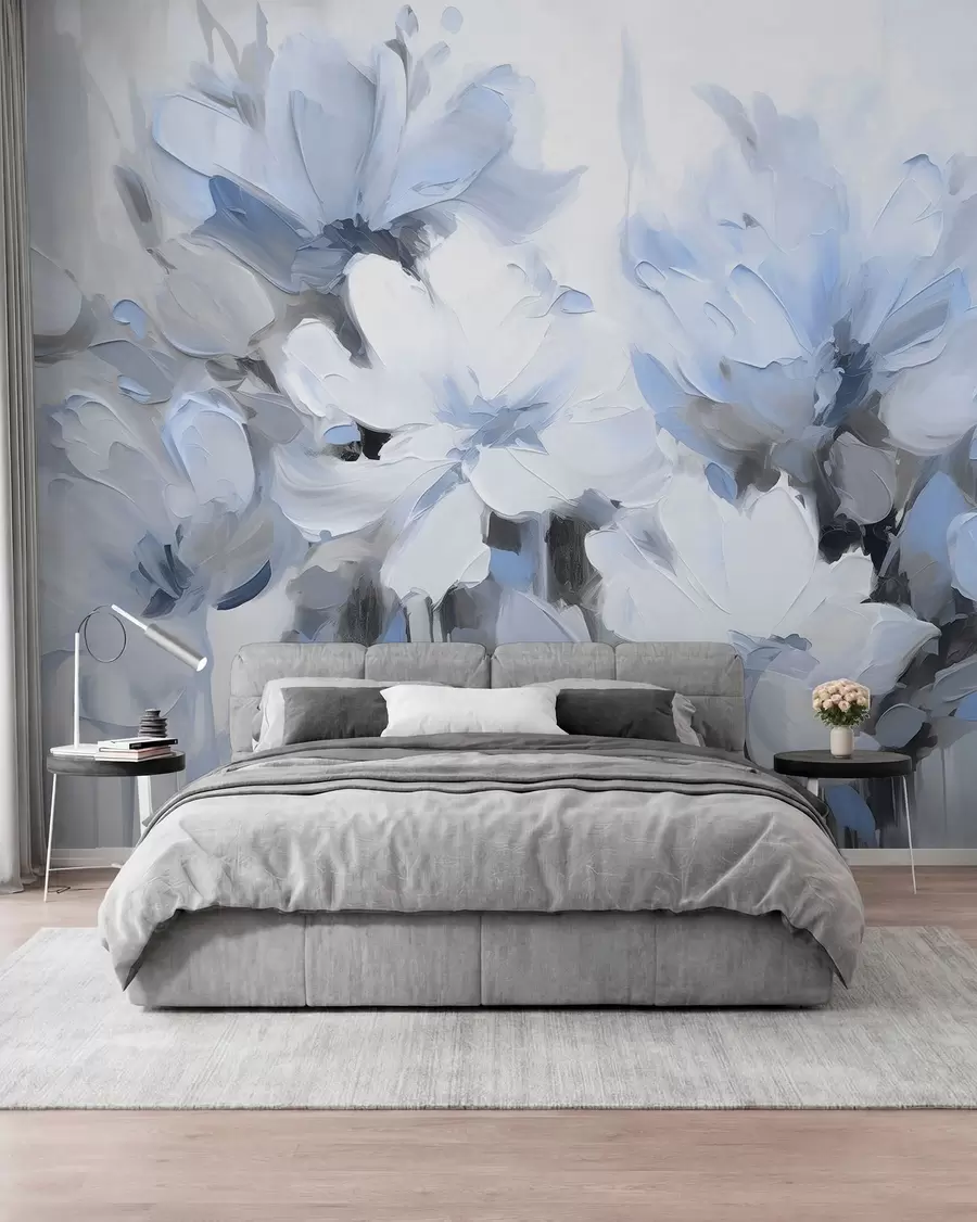 wall murals Abstract flowers in oil painting style in soft tones w03575v2