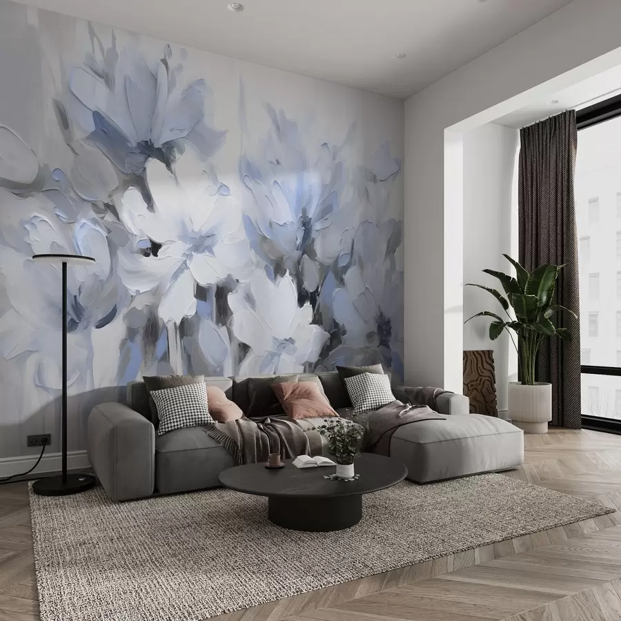 wall murals Abstract flowers in oil painting style in soft tones w03575v2