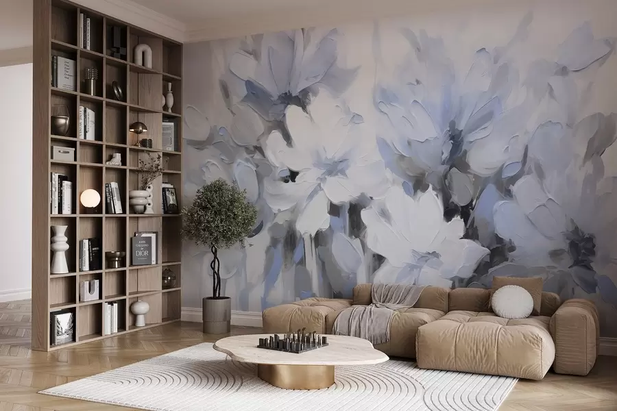wall murals Abstract flowers in oil painting style in soft tones w03575v2