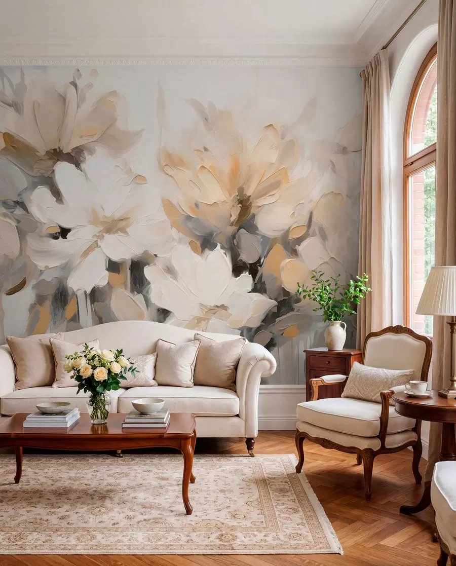 wall murals Painted Blossom in Cream w03575v1