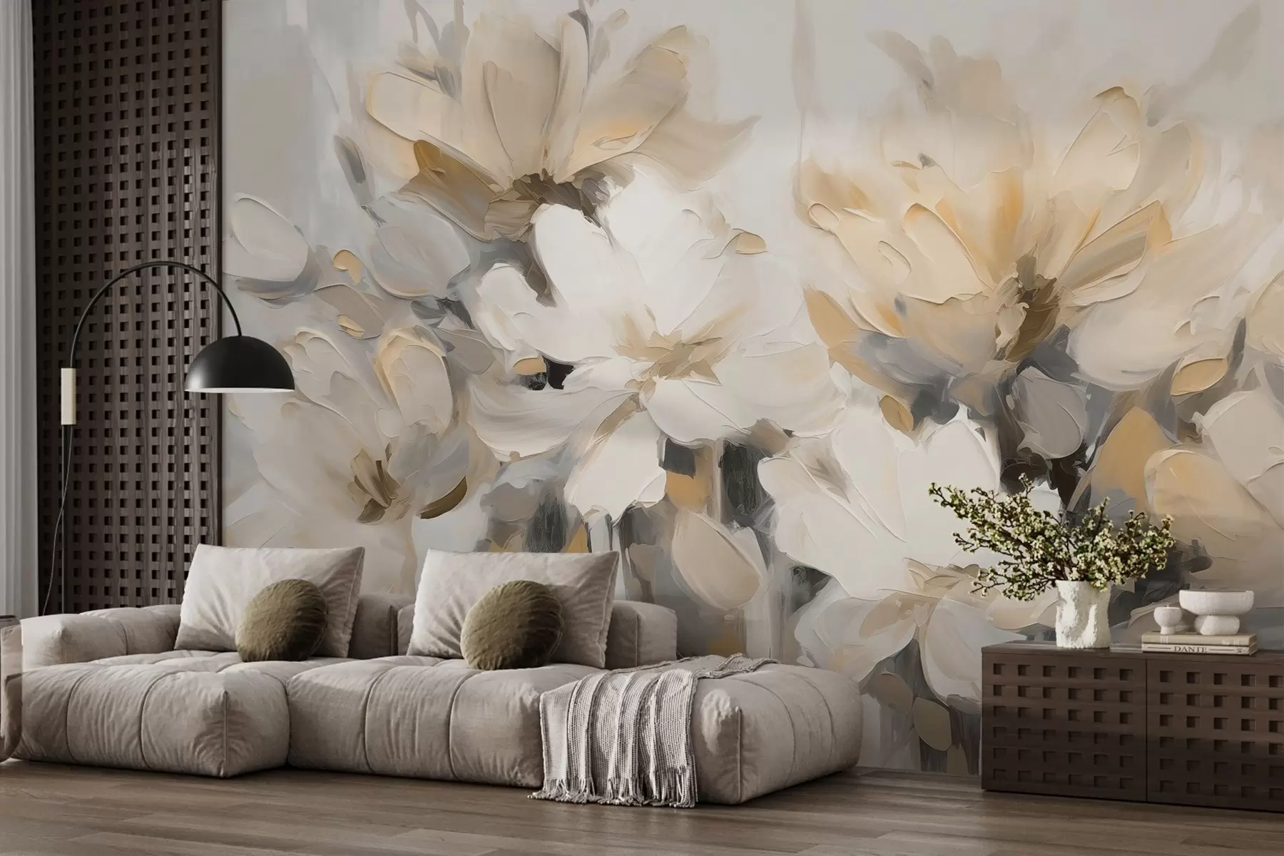 wall murals Abstract flowers in oil painting style in soft tones w03575v1