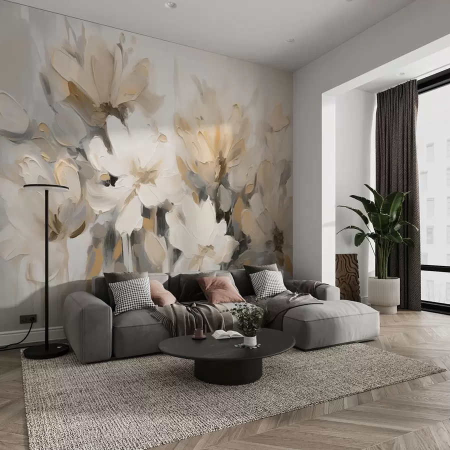 wall murals Abstract flowers in oil painting style in soft tones w03575v1