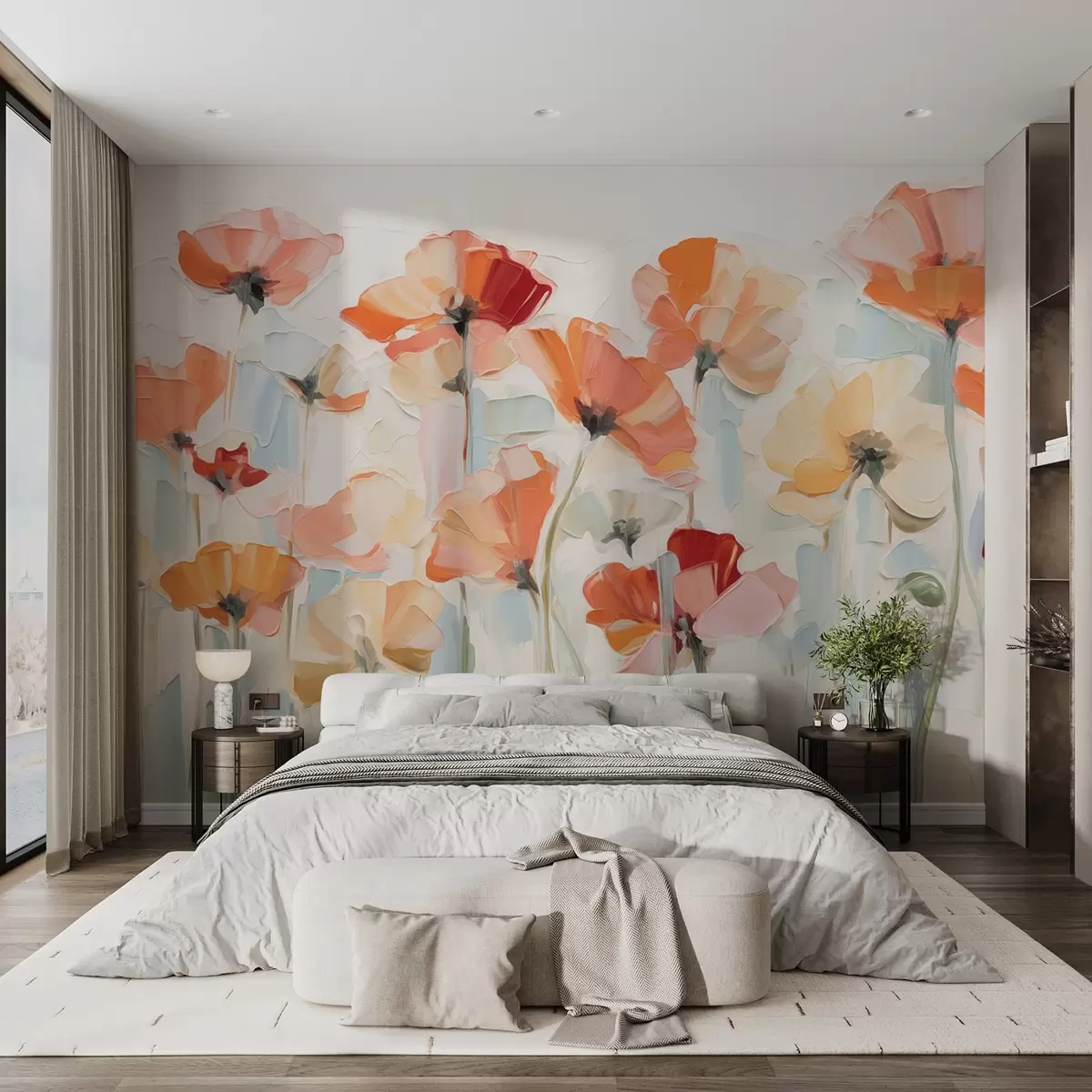 wall murals Abstract flowers in oil painting style with big strokes w03577
