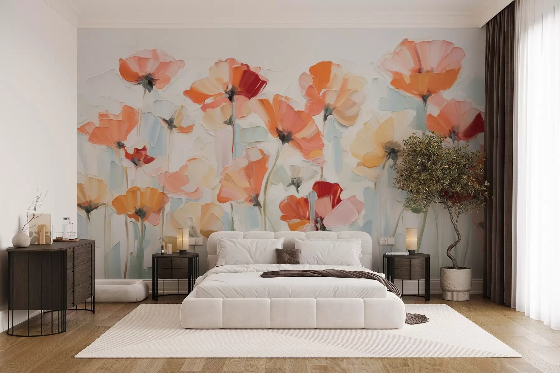 wall murals Abstract flowers in oil painting style with big strokes w03577