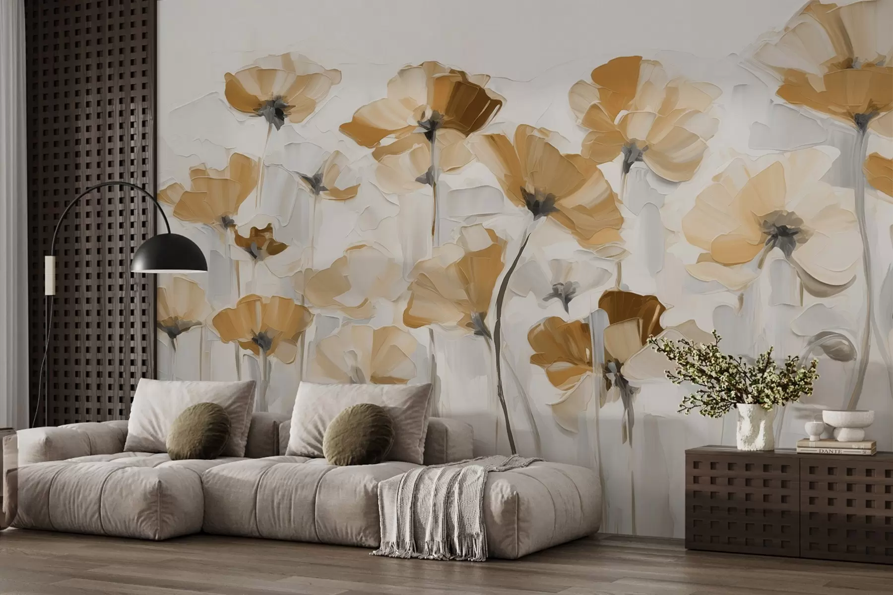 wall murals Abstract flowers in oil painting style with big strokes w03577v1