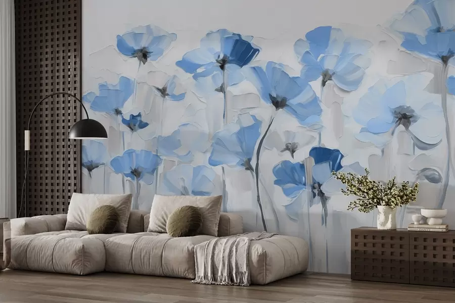 wall murals Abstract flowers in oil painting style with big strokes w03577v2