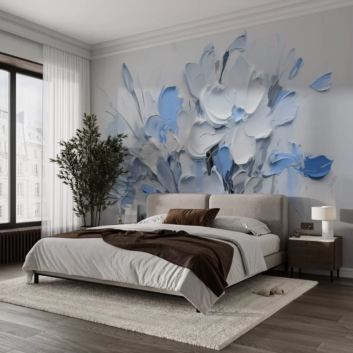 wall murals Abstract volumetric flowers in oil painting style w03582v1
