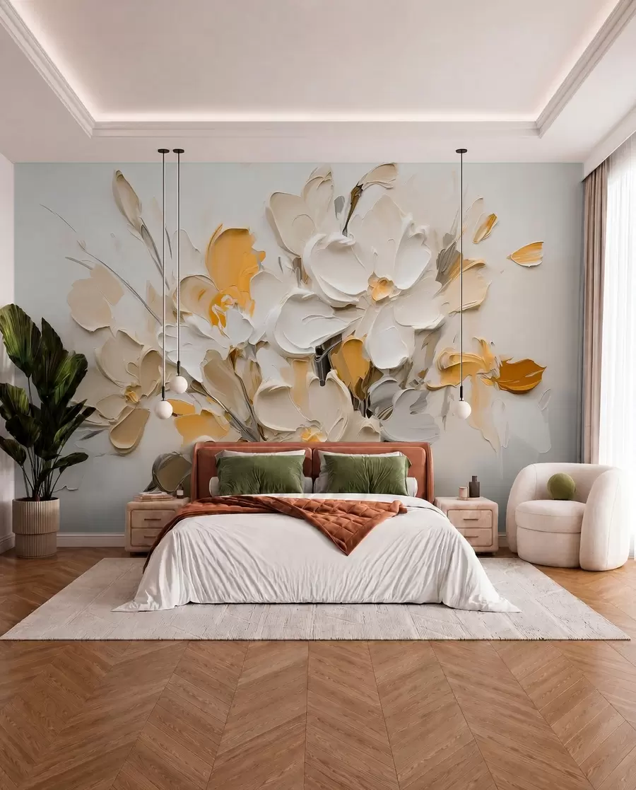 wall murals Abstract volumetric flowers in oil painting style w03582v2
