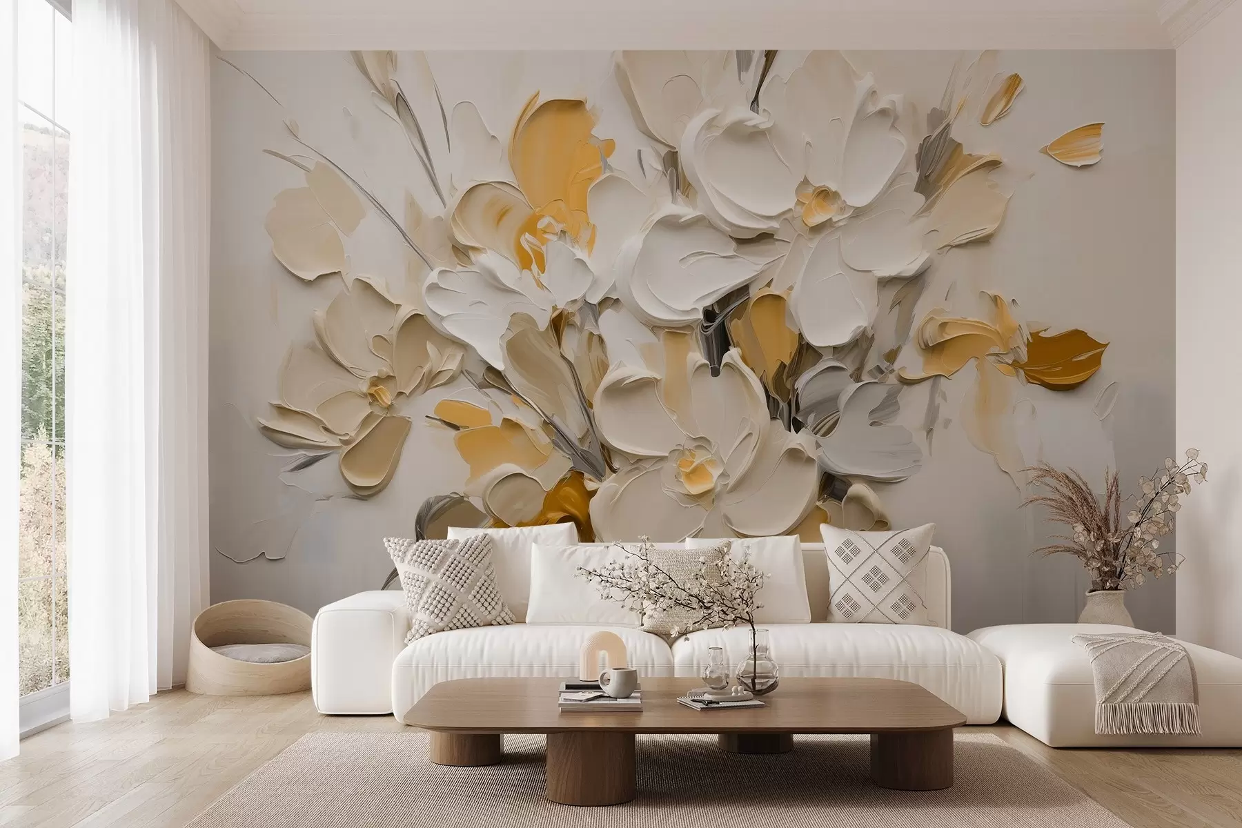 wall murals Abstract volumetric flowers in oil painting style w03582v2