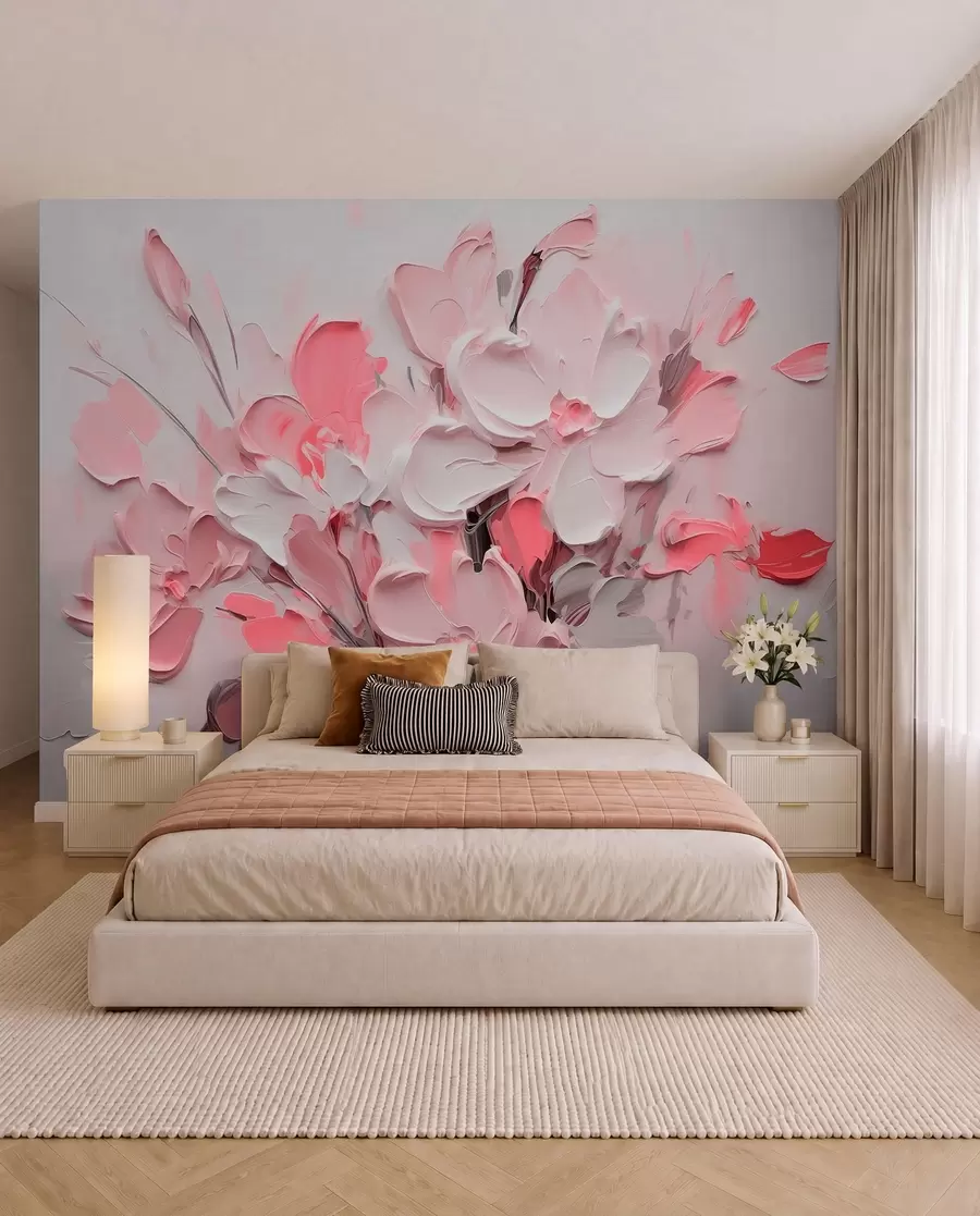 wall murals Abstract volumetric flowers in oil painting style w03582v3