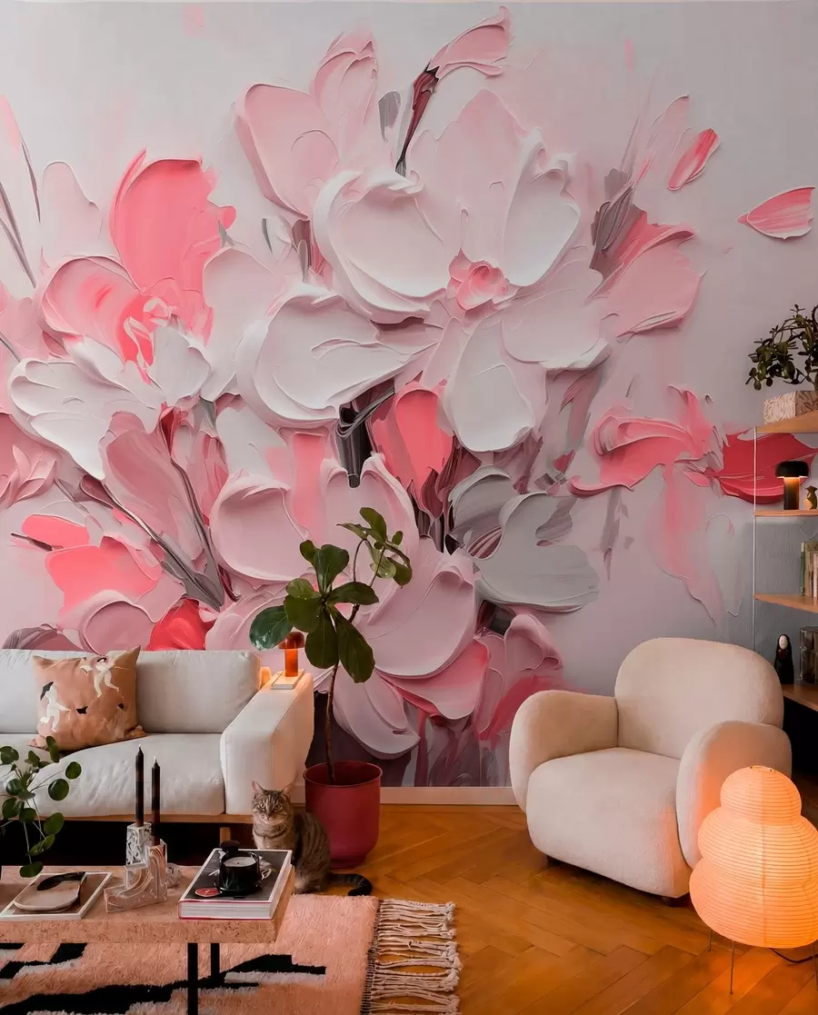 wall murals Abstract volumetric flowers in oil painting style w03582v3